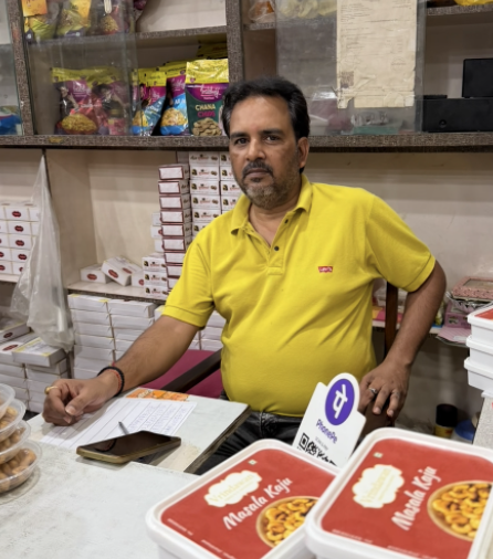 Manoj ji at the counter of Vrindawan Sweets